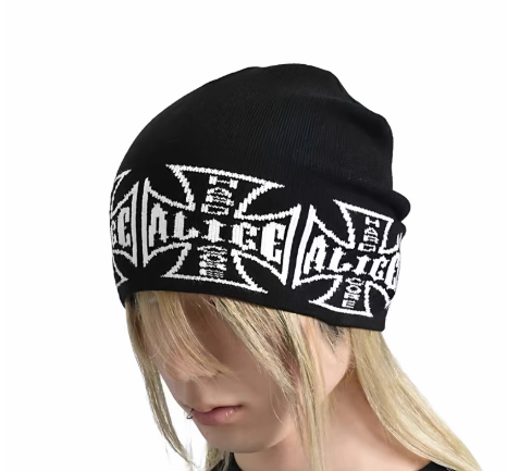 Alice hollywoodロゴ入り黒ニットビーニー ALICE HOLLYWOOD ニット帽 ニットキャップ ALICE X SSUR COMME BEANIE