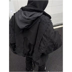 Randomly compare the new 25FW designer black distressed washed old zipper hoodie hooded jacket cotton jacket image 4