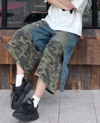 Camo Denim Jort Distressed
