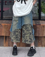 Camo Denim Jorts Distressed