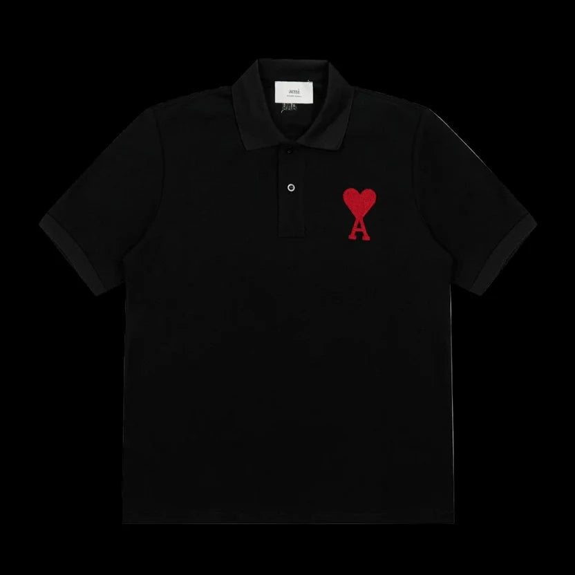 BLACK COTTON AMI DE COEUR POLO SHIRT