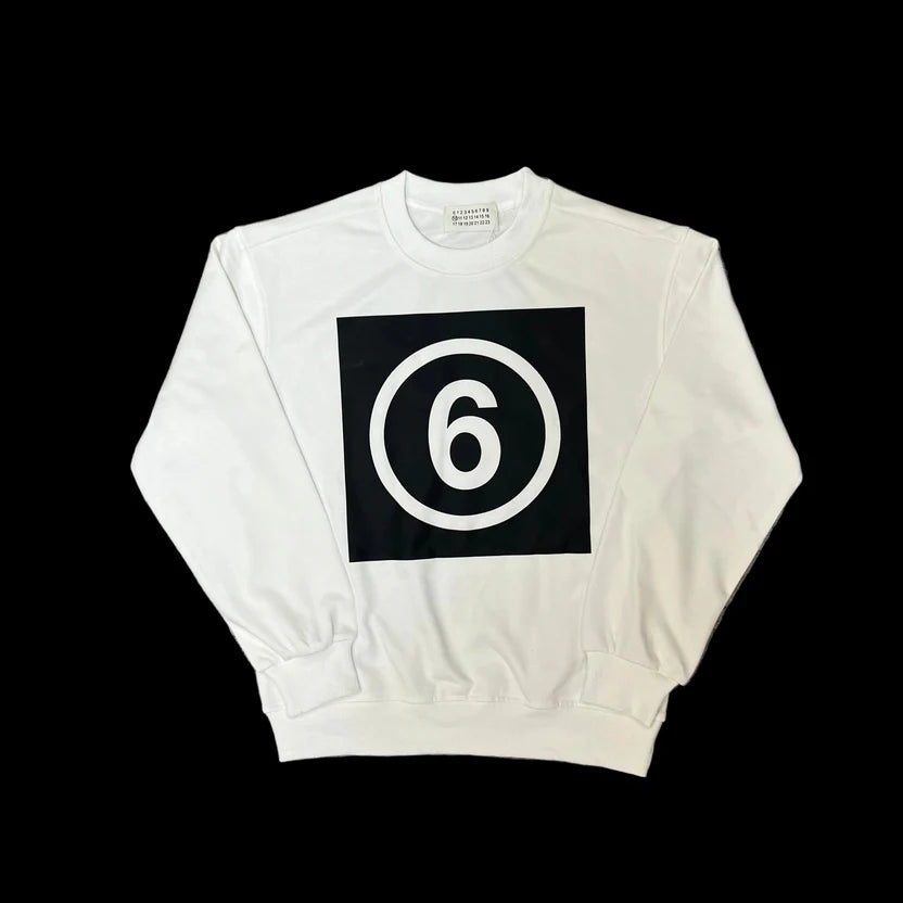 Maison Margiela Men's Black Cropped Printed Cotton Crewneck Sweatshirt