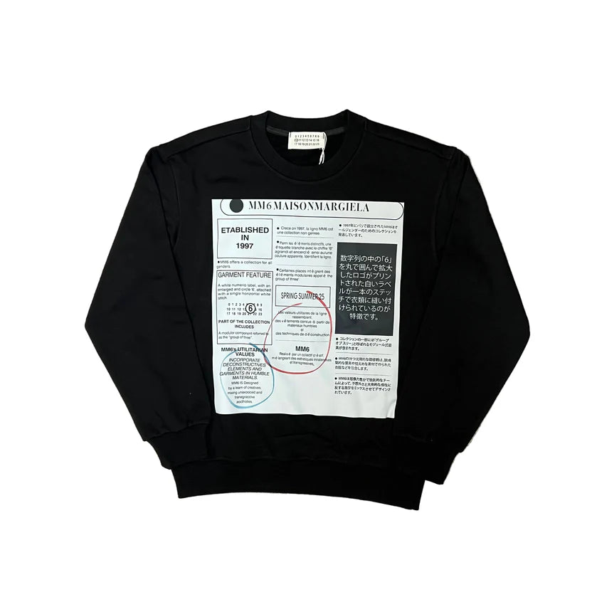 Maison Margiela Black Newspaper Print Jersey Sweatshirt
