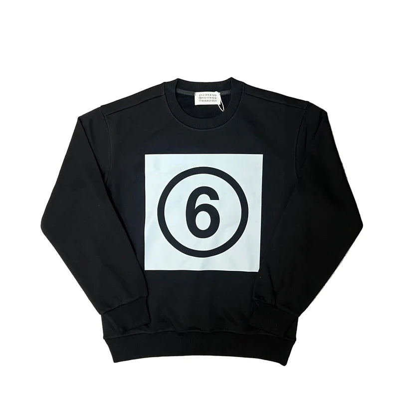 Maison Margiela Men's Black Cropped Printed Cotton Crewneck Sweatshirt
