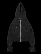 Shine Luxury Studios Fingerless Gloves Washable ZipUp Hooded Short Jacket Coat
