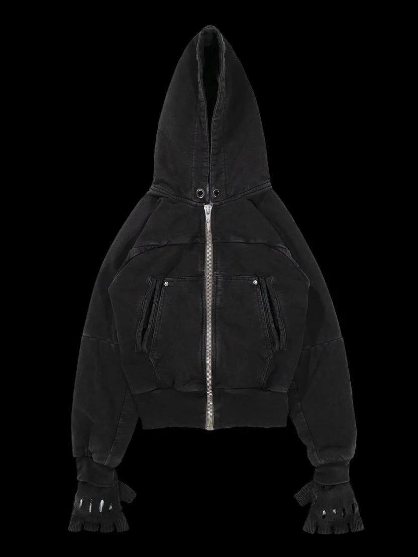 Shine Luxury Studios Fingerless Gloves Washable ZipUp Hooded Short Jacket Coat