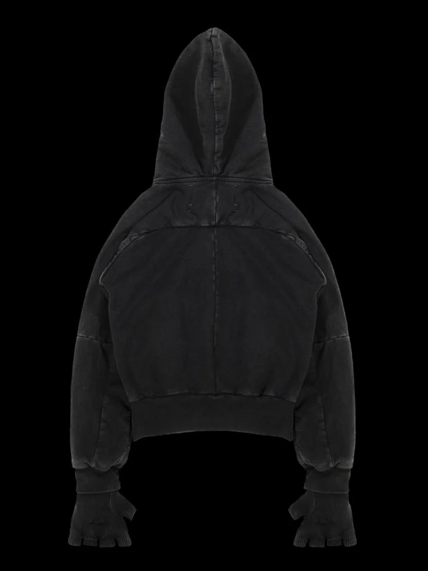 Shine Luxury Studios Fingerless Gloves Washable ZipUp Hooded Short Jacket Coat