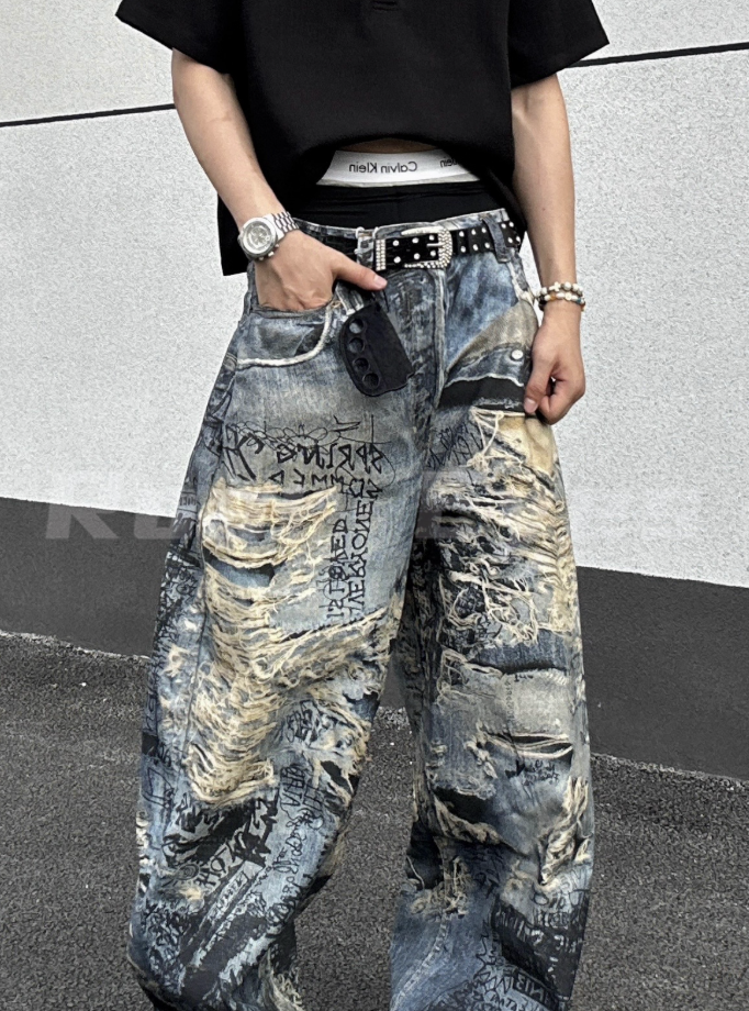 Roaring Eyes 25SS Distressed Digital Print 1981M Denim