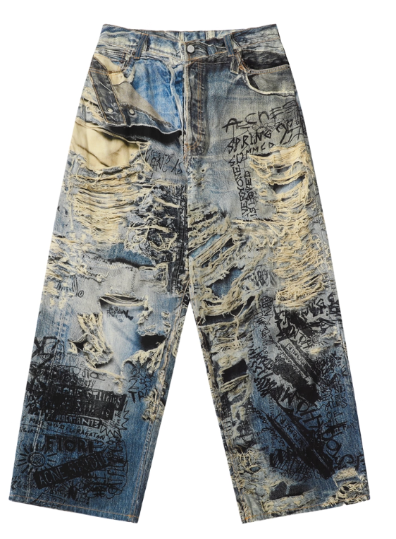 Roaring Eyes 25SS Distressed Digital Print 1981M Denim