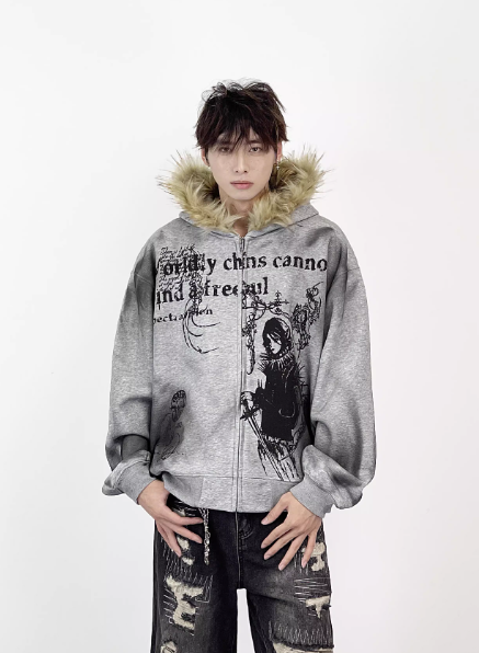 Y2K Fur Zip Up Hoodie