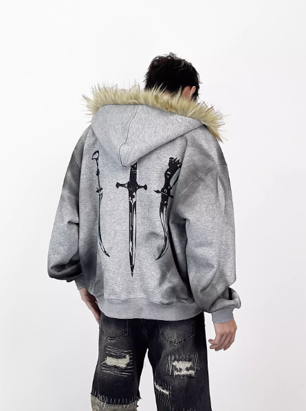 Y2K Fur Zip Up Hoodie