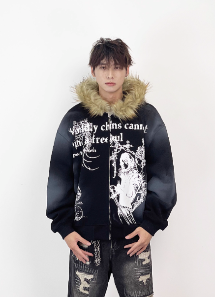 Y2K Fur Zip Up Hoodie