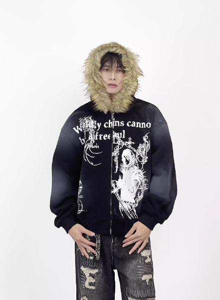 Y2K Fur Zip Up Hoodie