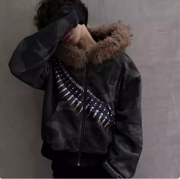 Fur Bullet Zip Up Hoodie