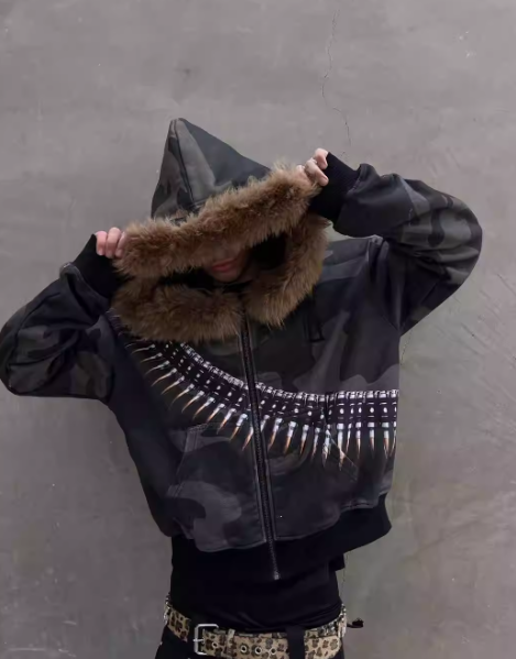 Fur Bullet Zip Up Hoodie