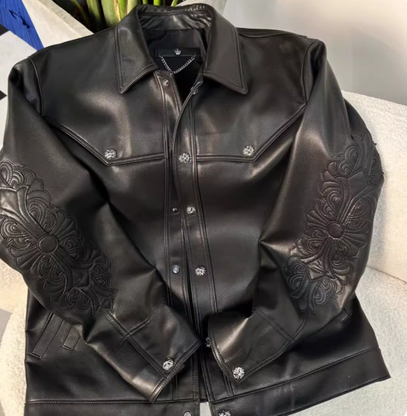 Chrome Hearts Sleeve Embossed Leather Jacket