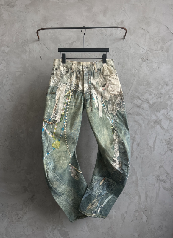 Acne Studios Trompe-l’Œil Pearl Chain Print Jeans