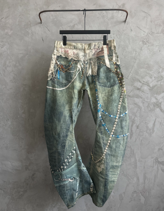 Acne Studios Trompe-l’Œil Pearl Chain Print Jeans