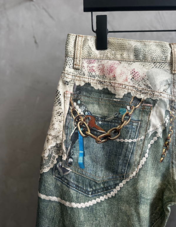 Acne Studios Trompe-l’Œil Pearl Chain Print Jeans