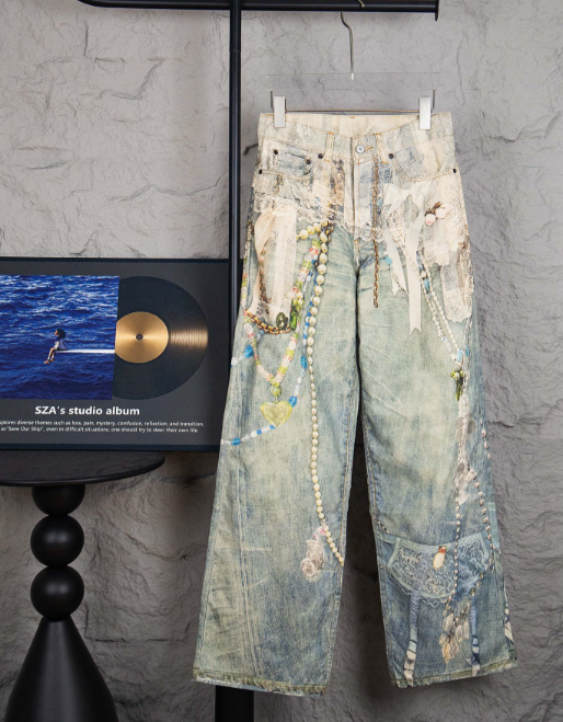 Acne Studios – Trompe-l’Œil Pearl & Lace Print Jeans