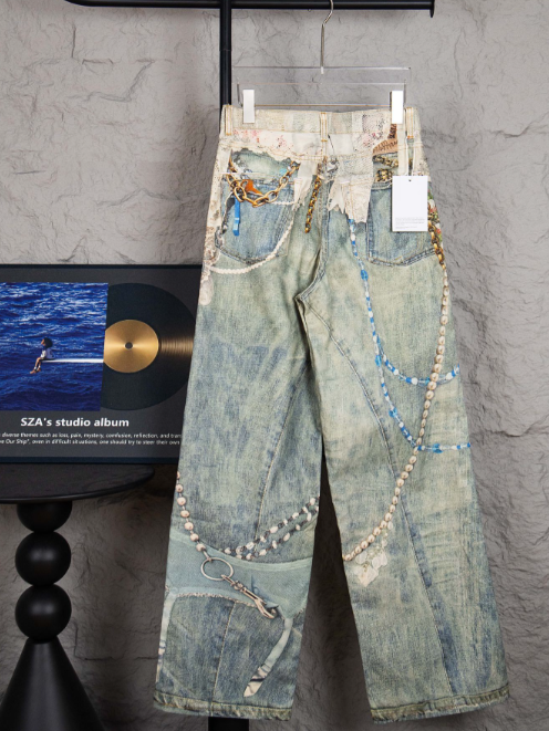 Acne Studios – Trompe-l’Œil Pearl & Lace Print Jeans