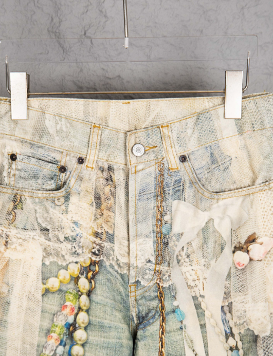 Acne Studios – Trompe-l’Œil Pearl & Lace Print Jeans