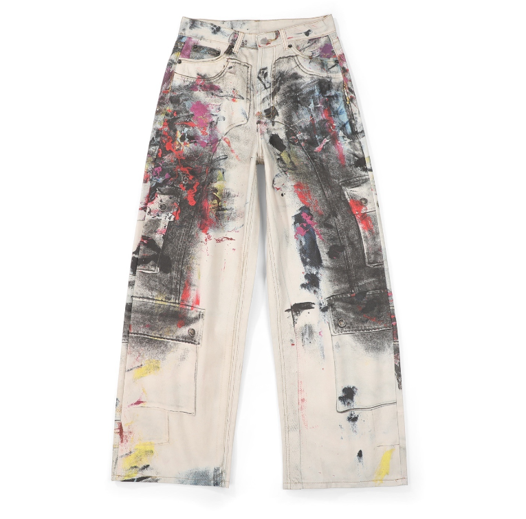 Acne Studios – 1996 Abstract Paint Print Cargo Jeans