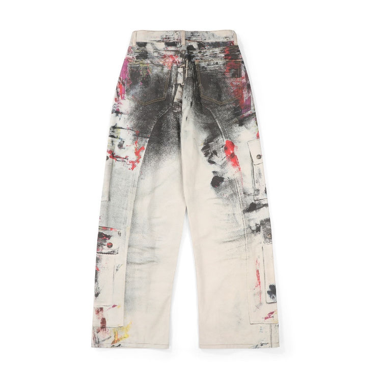 Acne Studios – 1996 Abstract Paint Print Cargo Jeans
