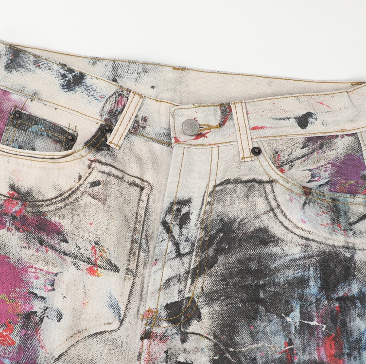 Acne Studios – 1996 Abstract Paint Print Cargo Jeans