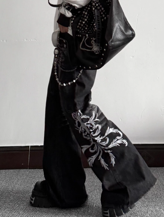 Y2K Flower Embroidered Bootcut Denim
