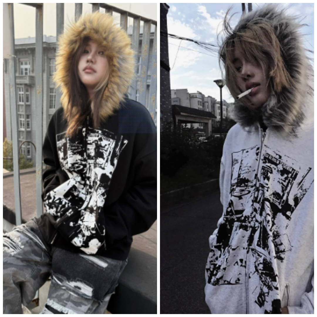 Y2K Fur Hood Zip Up
